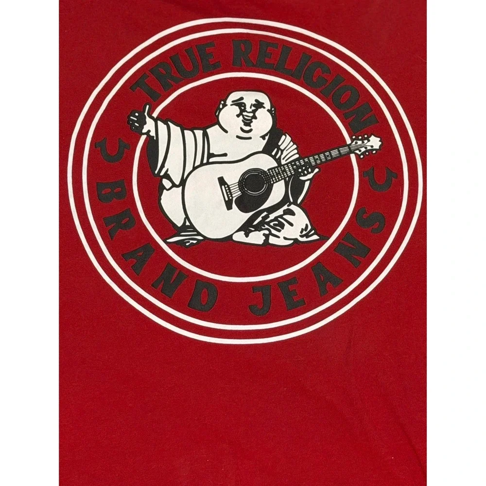 True Religion Tee Mens 2XL Red Buddha Logo Graphic‎ Back Print Shirt